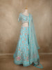 Aqua Blue Floral Sequins and Beads Embroidered Design Net Lehenga With Dupatta