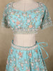 Aqua Blue Floral Sequins and Beads Embroidered Design Net Lehenga With Dupatta