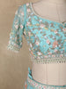 Aqua Blue Floral Sequins and Beads Embroidered Design Net Lehenga With Dupatta