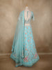 Aqua Blue Floral Sequins and Beads Embroidered Design Net Lehenga With Dupatta