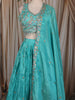 Aqua Blue Floral Sequins and Beads Embroidered Design Silk Lehenga with Dupatta
