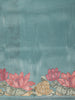 Aqua Blue Floral Thread Embroidered Design Pure Tissue Silk Party Wear Saree
