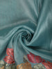 Aqua Blue Floral Thread Embroidered Design Pure Tissue Silk Party Wear Saree