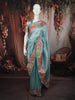 Aqua Blue Floral Thread Embroidered Design Pure Tissue Silk Party Wear Saree