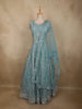 Aqua Blue Floral Thread and Mirror Embroidered Design Net Gown with Dupatta
