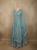 Aqua Blue Floral Thread and Mirror Embroidered Design Net Gown with Dupatta