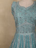 Aqua Blue Floral Thread and Mirror Embroidered Design Net Gown with Dupatta