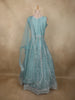 Aqua Blue Floral Thread and Mirror Embroidered Design Net Gown with Dupatta