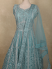 Aqua Blue Floral Thread and Mirror Embroidered Design Net Gown with Dupatta