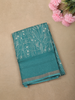 Aqua Blue Floral Vine Printed Design Crepe Saree with Sequins Border