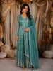 Aqua Blue Floral Vine Sequins and Beads Embroidered Design Tissue Silk Mastani Type Salwar Suit with Dupatta