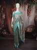 Aqua Blue Floral Vine Thread Embroidered Design Pure Tissue Silk Party Wear Saree with Zari Border