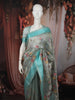 Aqua Blue Floral Vine Thread Embroidered Design Pure Tissue Silk Party Wear Saree with Zari Border