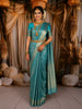 Aqua Blue Floral Vine Zari Woven Design Pure Kanchipuram Silk Saree with Zari Border