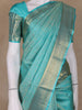 Aqua Blue Floral Woven Pure Kanchipuram Silk Saree With Zari Border