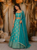 Aqua Blue Floral Zari Embroidered Design Banarasi Silk Lehenga with Matching Dupatta