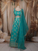 Aqua Blue Floral Zari Embroidered Design Banarasi Silk Lehenga with Matching Dupatta