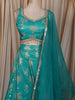 Aqua Blue Floral Zari Embroidered Design Banarasi Silk Lehenga with Matching Dupatta