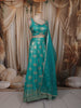 Aqua Blue Floral Zari Embroidered Design Banarasi Silk Lehenga with Matching Dupatta