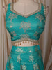 Aqua Blue Floral Zari Embroidered Design Banarasi Silk Lehenga with Matching Dupatta