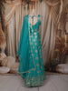 Aqua Blue Floral Zari Embroidered Design Banarasi Silk Lehenga with Matching Dupatta