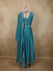 Aqua Blue Floral Zari Embroidered Design Georgette Gown with Dupatta