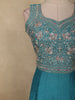 Aqua Blue Floral Zari Embroidered Design Georgette Gown with Dupatta