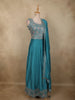 Aqua Blue Floral Zari Embroidered Design Georgette Gown with Dupatta