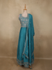 Aqua Blue Floral Zari Embroidered Design Georgette Gown with Dupatta