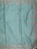 Aqua Blue Floral Zari Embroidered Design Pure Tussar Saree with Scalloped Border