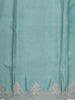 Aqua Blue Floral Zari Embroidered Design Pure Tussar Saree with Scalloped Border