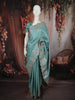 Aqua Blue Floral Zari Embroidered Design Pure Tussar Saree with Scalloped Border