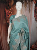 Aqua Blue Floral Zari Embroidered Design Pure Tussar Saree with Scalloped Border