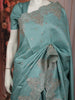 Aqua Blue Floral Zari Embroidered Design Pure Tussar Saree with Scalloped Border