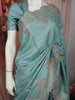 Aqua Blue Floral Zari Embroidered Design Pure Tussar Saree with Scalloped Border
