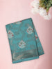 Aqua Blue Floral Zari Woven Design Mixed Cotton Saree with Floral Zari Border