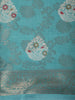 Aqua Blue Floral Zari Woven Design Mixed Cotton Saree with Floral Zari Border