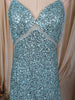 Aqua Blue Heavy Sequins Embroidered Design Sequins Fabric Party Wear Fish Cut Gown with Draped Beaded Shoulder Chains
