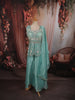 Aqua Blue Heavy Sequins and Beads Embroidered Design Organza Party Wear Palazzo Suit with Matching Dupatta