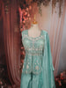 Aqua Blue Heavy Sequins and Beads Embroidered Design Organza Party Wear Palazzo Suit with Matching Dupatta