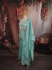 Aqua Blue Heavy Sequins and Beads Embroidered Design Organza Party Wear Palazzo Suit with Matching Dupatta