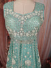 Aqua Blue Heavy Sequins and Beads Embroidered Design Organza Party Wear Palazzo Suit with Matching Dupatta