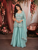 Aqua Blue Heavy Sequins and Beads Embroidered Design Organza Party Wear Palazzo Suit with Matching Dupatta