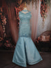 Aqua Blue Heavy Sequins and Beads Embroidered Net Mermaid Lehenga with Choker Dupatta