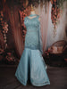 Aqua Blue Heavy Sequins and Beads Embroidered Net Mermaid Lehenga with Choker Dupatta