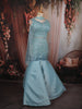 Aqua Blue Heavy Sequins and Beads Embroidered Net Mermaid Lehenga with Choker Dupatta