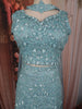 Aqua Blue Heavy Sequins and Beads Embroidered Net Mermaid Lehenga with Choker Dupatta
