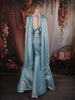 Aqua Blue Heavy Sequins and Beads Embroidered Net Mermaid Lehenga with Choker Dupatta