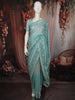 Aqua Blue Heavy Sequins and Thread Embroidered Design Organza Party Wear Saree with Designer Border