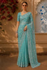 Aqua Blue Heavy Sequins and Thread Embroidered Design Organza Party Wear Saree with Designer Border